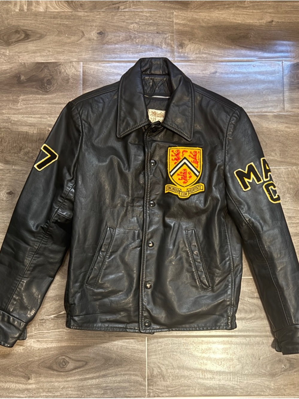 Vintage 1980s University of Waterloo Math CS Black Leather Jacket Size 36